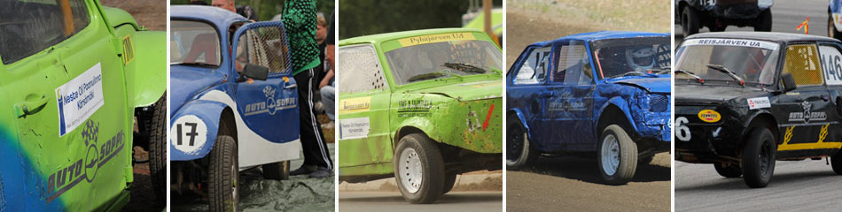 Auto-Soppin sponsoroimia ralli- ja jokamiesluokan autoja kilparadalla